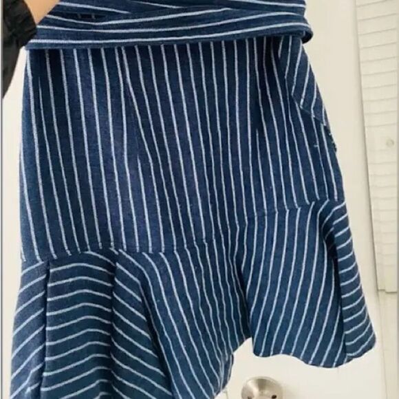 Alexis Anvivi Striped Linen Ruffle Wrap Mini Skirt. Denim blue/White. Size M. - Picture 4 of 6